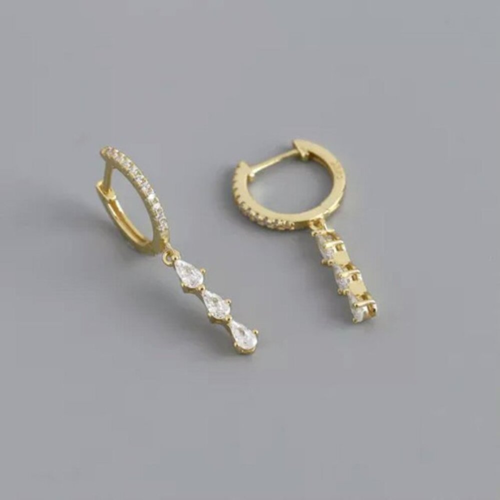 New Triple Cz Dangle Huggie Hoop Earrings